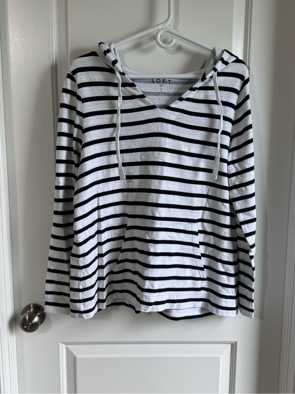 LOFT Navy and White Striped Hooded Top
